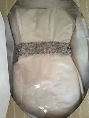 Ivory silk Strapless mermaid wedding Dress with train and Beaded Waistband